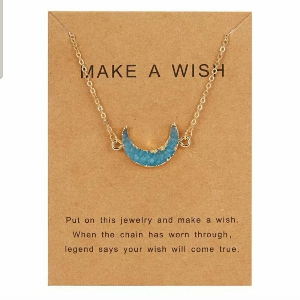 Pretty New Half Moon Blue Druzy Necklace♡ - Picture 4 of 4